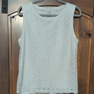 LOFT Sleeveless Lace-like Overlay Tank Top — Light Gray